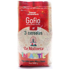 Gofio La Molineta - Gofio de 3 Cereales Doble Tueste Infantil geröstetes Dreikornmehl für Kinder 500g hergestellt auf Teneriffa