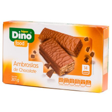 DinoFood - Ambrosias de Chocolate con Leche Schoko-Waffelriegel 14x 21,5g 301g hergestellt auf Gran Canaria