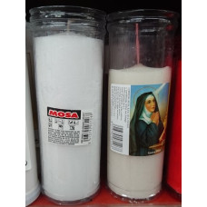 Mosa - Kerze weiß im Glas mit christlichem Motiv Santa Rita von Gran Canaria